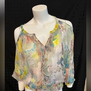 Floral sheer cold shoulder top. Size M
